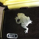 Kelly Waters pewter engraved frog pin brooch  1.75" x 1" signed New in Box