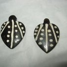 Leaf Horn inset with bone large oval 1.5"  beads  set of 2 handmade unique