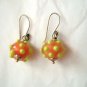 Green salmon hobnail polka dot hook pierced lamp work earrings 1/2" small