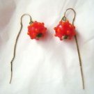 Red orange hobnail polka dot pierced lamp work earrings 1/2" small