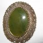 50's Vermeil Sterling filligree & Jade 1.5" x1.25" brooch/pendant by Karen Lynne