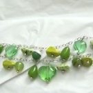 925 Silver Green stone glass bead 2 strand dangle charm 7" toggle bracelet