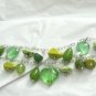 925 Silver Green stone glass bead 2 strand dangle charm 7" toggle bracelet