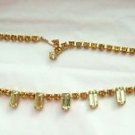 Vintage Amber Citrine glass rhinestone gold tone 15" bib necklace