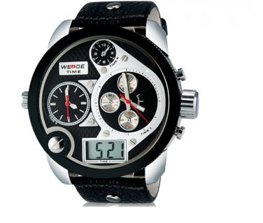WEIDE 2305 Men's Large Dial Wrist Watch with Multiple Time Zone (White) M