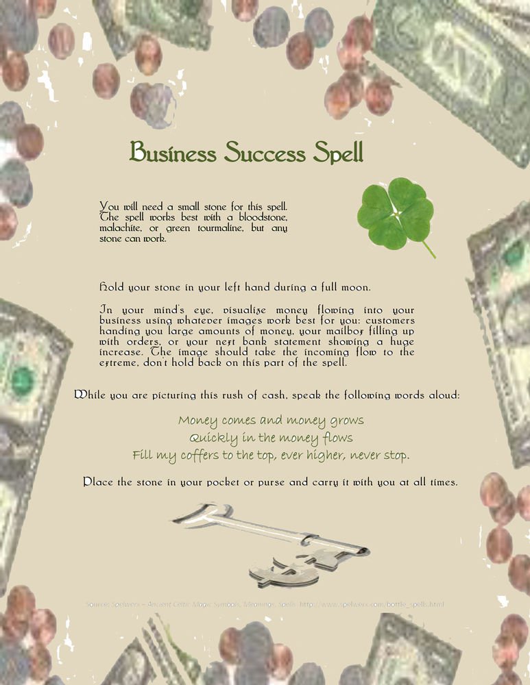 Business Success Money Spell Wicca Book of Shadows Parchment page