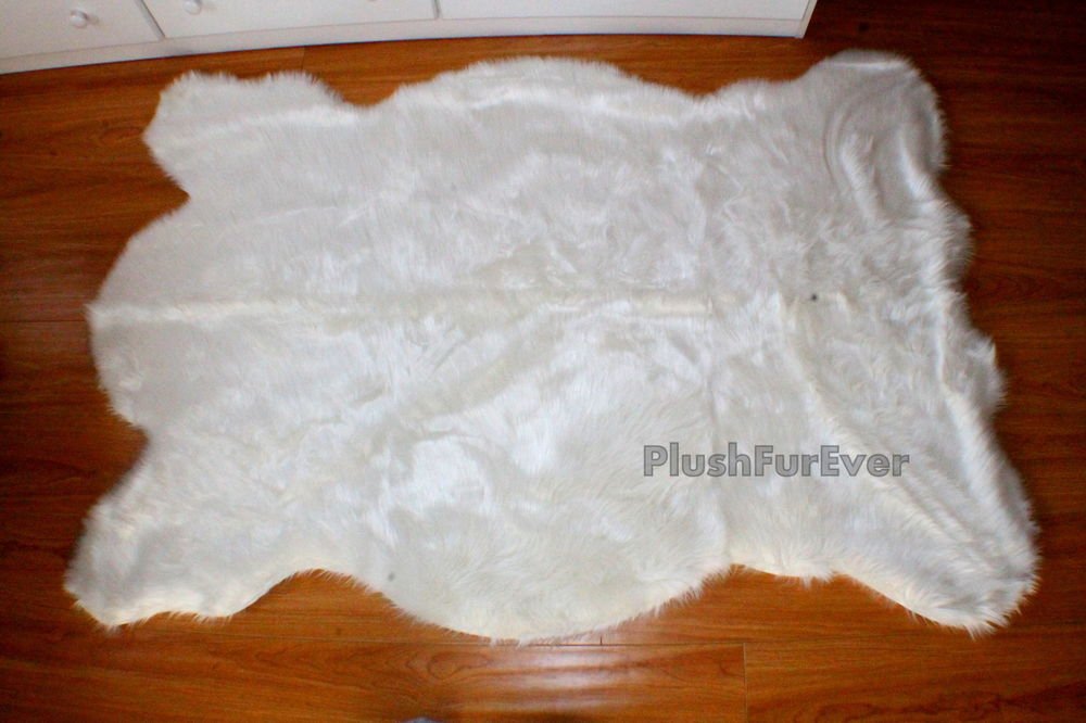 5'x7' warm white californian bear luxury faux fur bearskin rug carpet mat