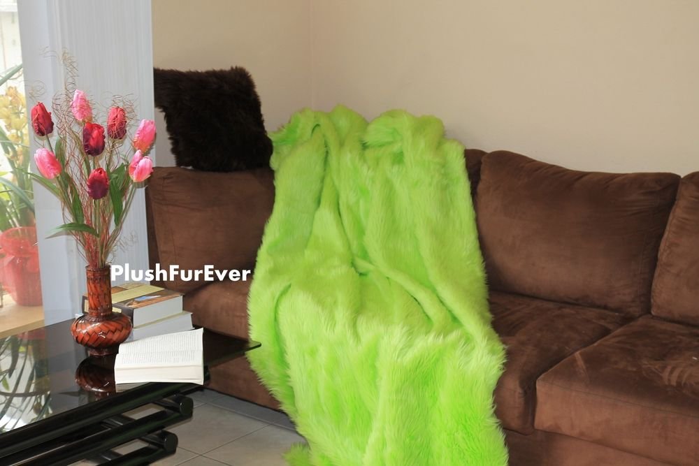 60"x72" Neon Green Fur throws fake fur throw blankets bedding decors