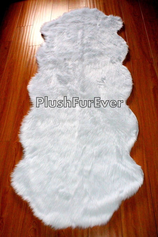2' x 6' Bright white Premium double sheepskin pelts faux fur rug runner