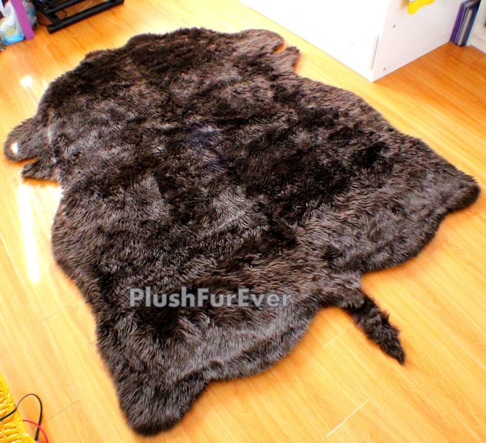 5' x 7' realistic brown buffalo faux fur rugs area throw rugs accent