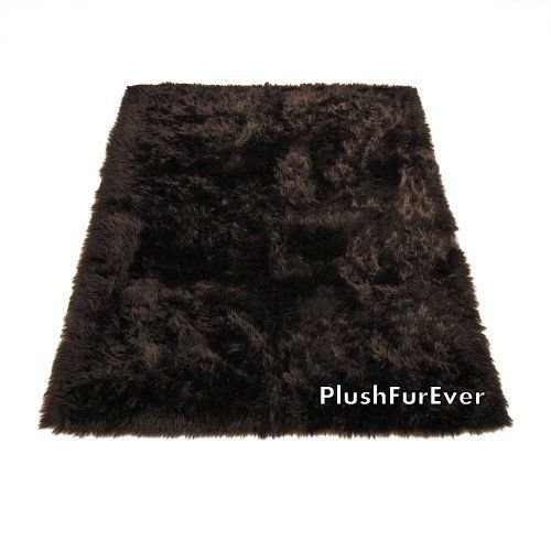 5' x 8' Rec luxury black faux fur rug thick shag fake fur rug flokati