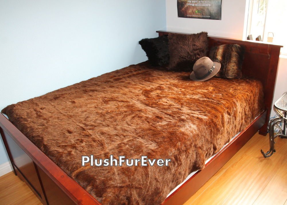 114"x120" Cal King Brown Bear Mink Soft Fur faux fur bedspread comforter f1