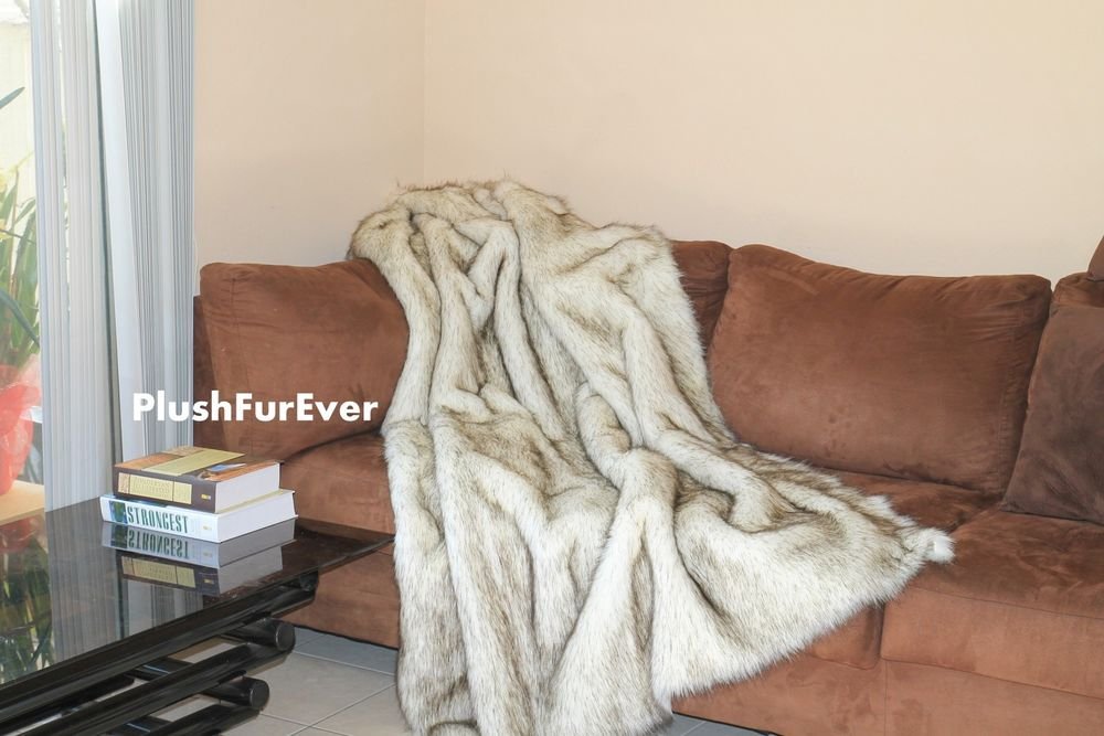 5' x 6' black tip polar bear fake fur throw sofa blankets fur luxury