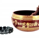 Tibetan Red Gold Singing Bowl, Free Magnetic Reggae Hematite Bracelet
