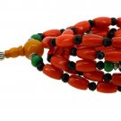 Orange Red Synthetic Coral and Dzi Bead Prayer Beads Wrap Bracelet Mala