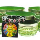 Tibetan Buddhist Green Mantra Singing Bowl Set, Chakra Singing Bowl Set, Seve...
