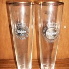 Two Warsteiner German Beer Glasses Tall Gold Rim Collectable 0,25 liters