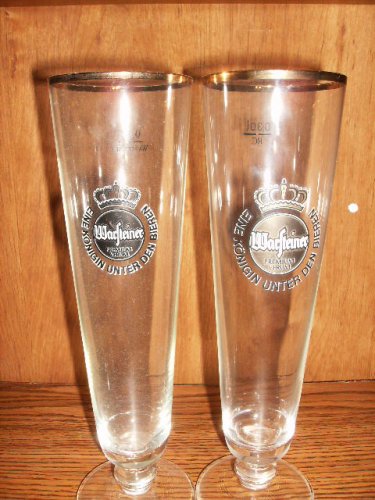 Two Warsteiner German Beer Glasses Tall Gold Rim Collectable 0,25 liters