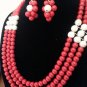 Coral & Silver Necklace and earring set