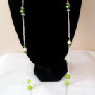 Silver plated green long necklace