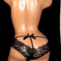 Black Lace & cotton Panties- Low Cut Lace Rear with rhinestone studded bow tie- Sexy Lace Lingerie