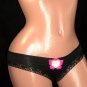 Black Lace & cotton Panties- Low Cut Lace Rear with rhinestone studded bow tie- Sexy Lace Lingerie