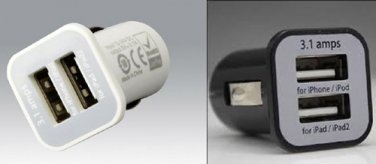 Dual USB Car Charger Adapter-3 Pack- for Any USB Device
