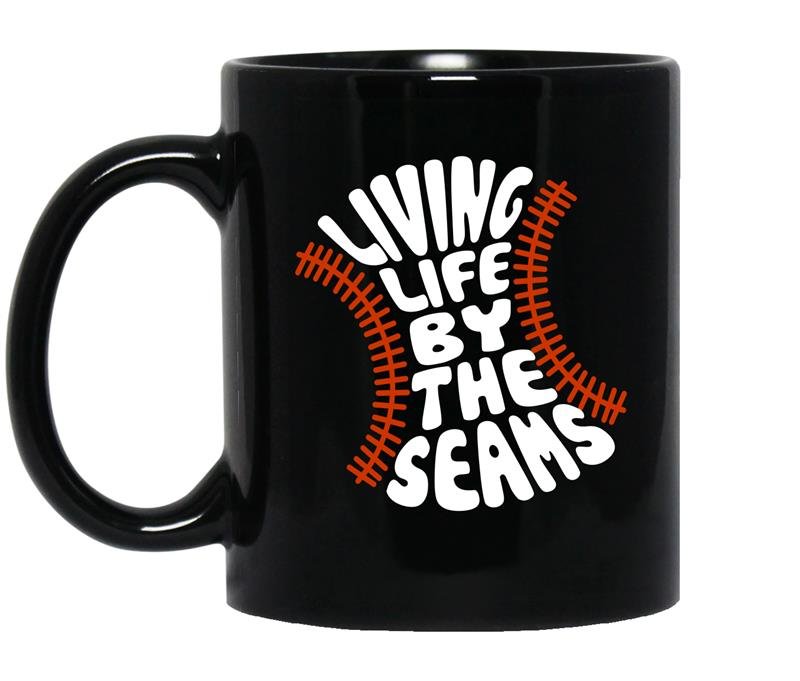 Baseball-living life by the seams Coffee Mug_Black