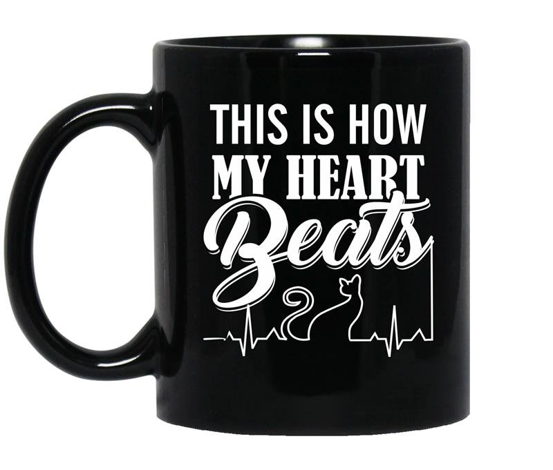 Cat lover-this is how my heart beats Coffee Mug_Black