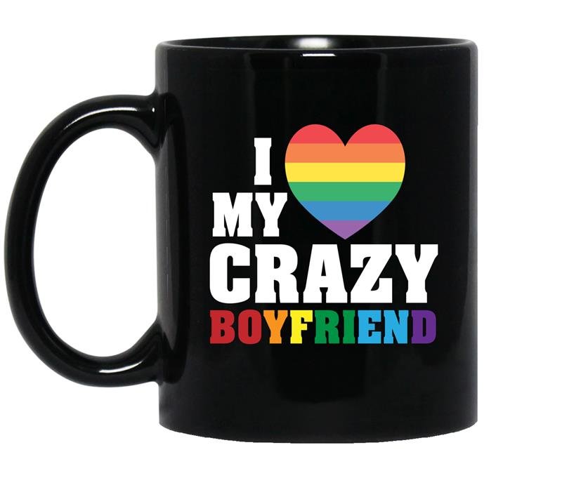 I love my crazy boyfriend LGBT Gay Coffee Mug_Black