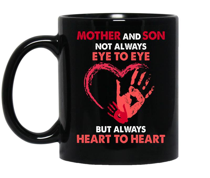 Mother and son not always eye to eye but always heart to heart Coffee Mug_Black