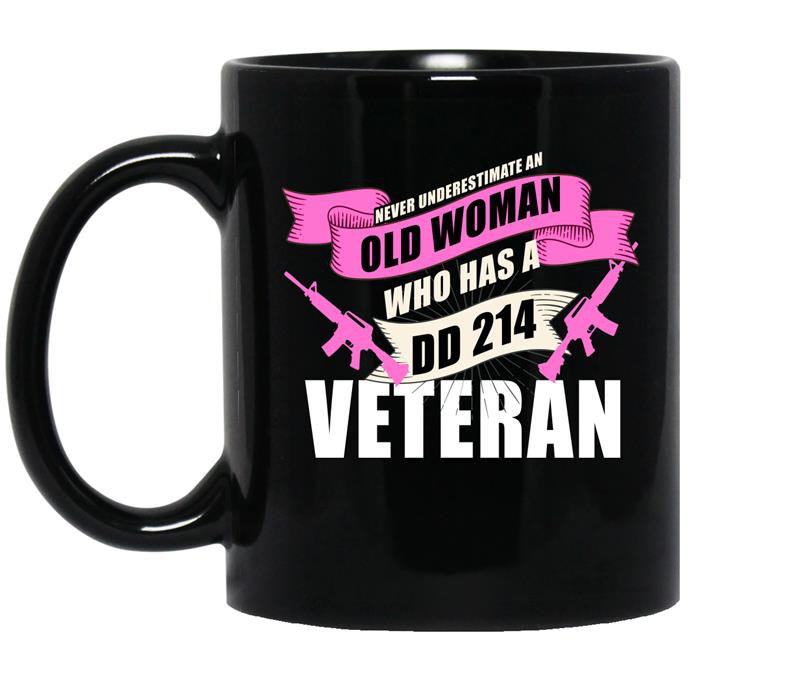 Never underestimate an old woman who has a DD 214-veteran Coffee Mug_Black