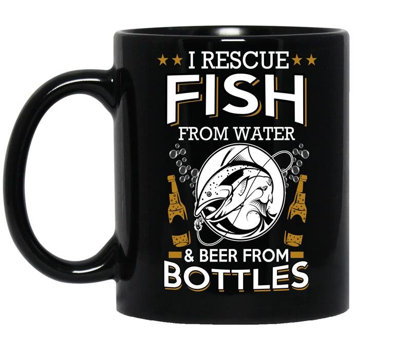 I rescue fish from water and beer from bottles coffee Mug_Black