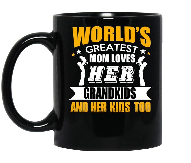 Worlds greatest mom loves her grandkids and her kids too coffee Mug_Black