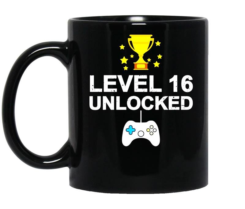 16th birthday level 16 unlocked funnygamer gift kid coffee Mug_Black