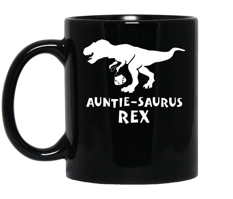 Auntie saurus rex funny dinosaur auntiesaurus Coffee Mug_Black