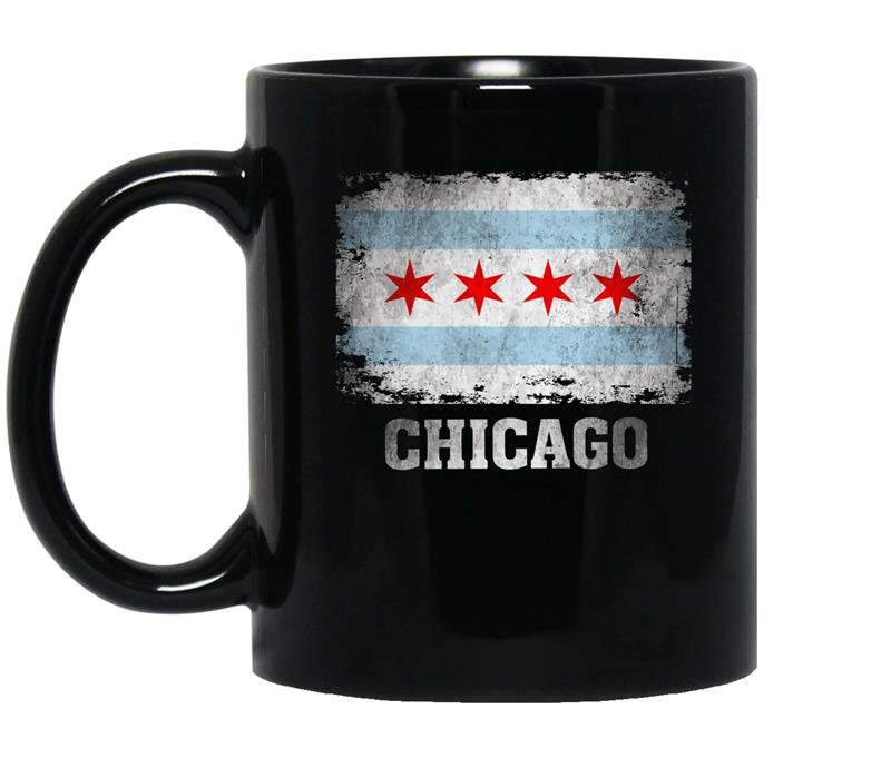 Chicago illinois flagvintage distressed coffee Mug_Black