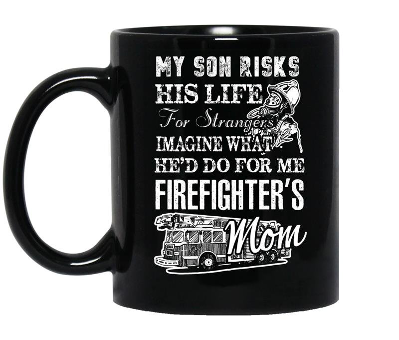 Firefighter mom my son is a firefighter coffee Mug_Black