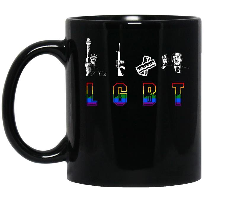 Funny rainbow flag lgbt liberty guns bacon trump coffee Mug_Black