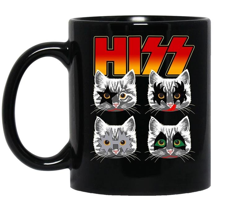 Hiss kiss cats kittens rock funny coffee Mug_Black