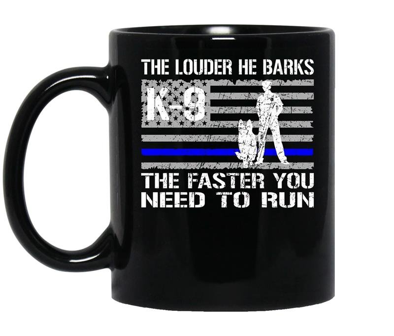K9 policehe barks funny thin blue line coffee Mug_Black