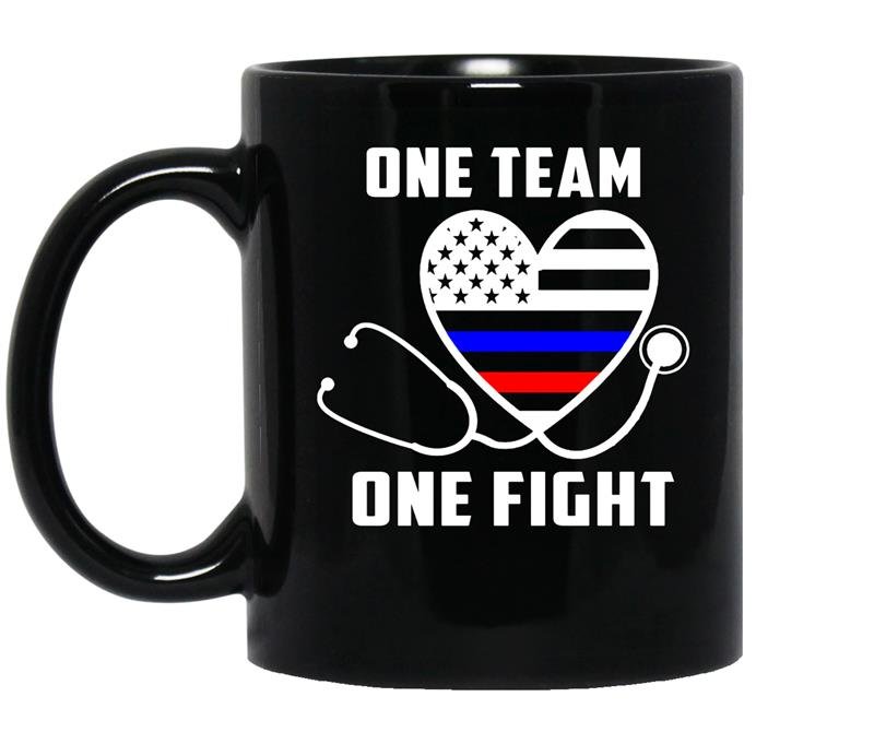 One team one fight nurse support police firefighter shir coffee Mug_Black