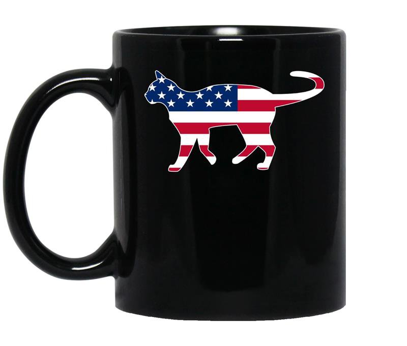Patriotic kitty cat usa american flag coffee Mug_Black