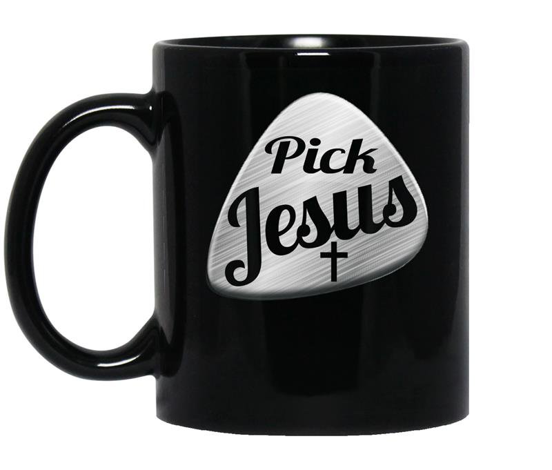 Pick jesus gift for the christian guitarist coffee Mug_Black