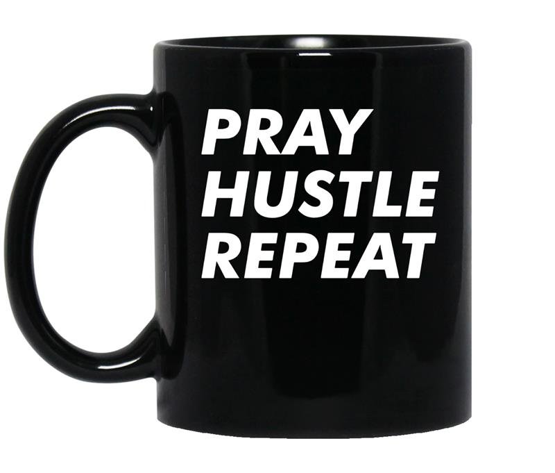 Pray hustle repeat christian entrepreneur quote coffee Mug_Black