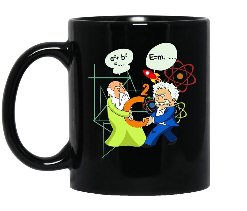 Pythagoras fights einstein c2funny science tee gift coffee Mug_Black
