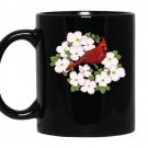 Red cardinal bird pink dogwood flower coffee Mug_Black