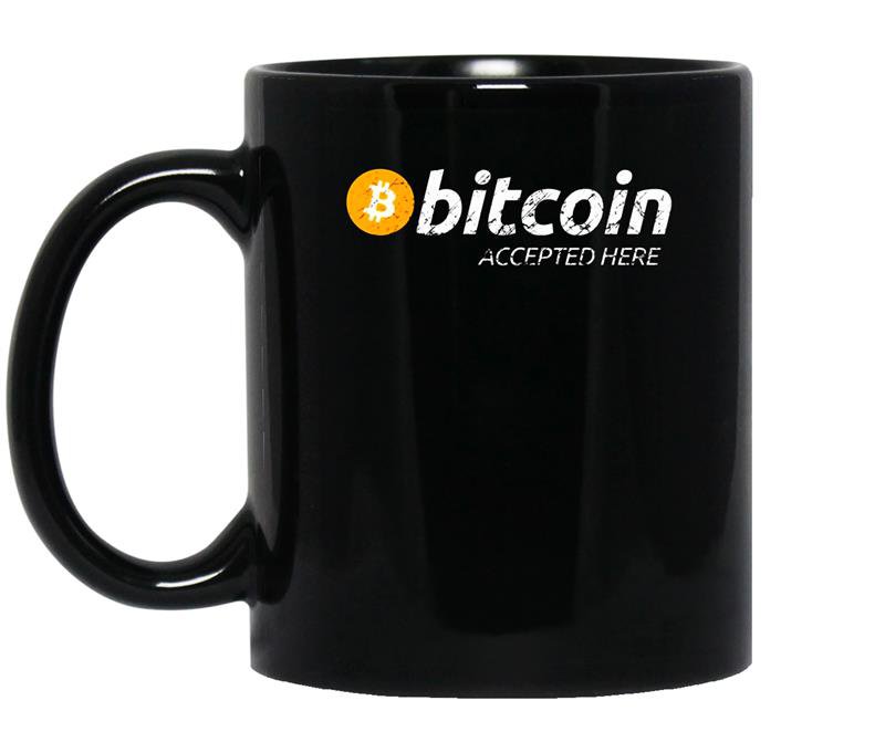 Vintage bitcoin accepted here logo tee coffee Mug_Black