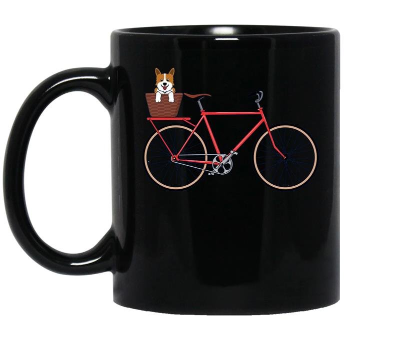 Vintage puppy corgi bicycle cute outdoors biking cycling tee coffee Mug_Black