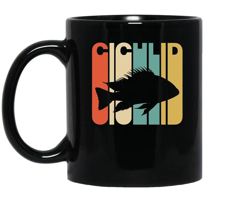 Vintage style cichlid silhouette coffee Mug_Black